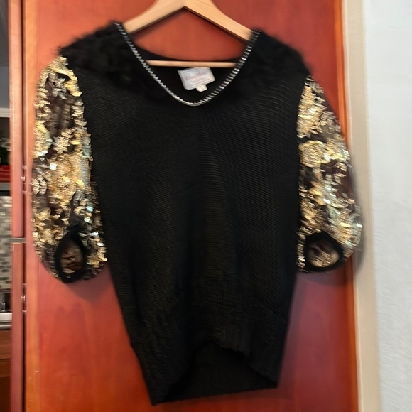 Ann Stuard at Lacosta Sz Small Fur Rhinestone Sequin Evening V-Neck Knit Sweater - Picture 2 of 9
